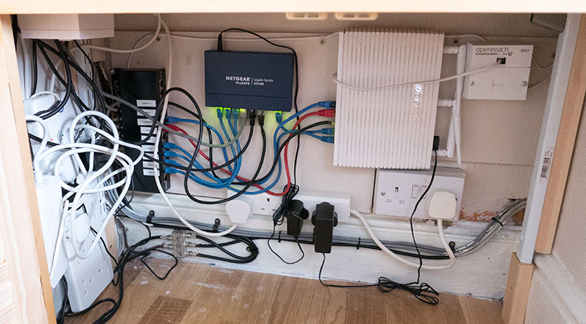 The old downstairs network and switch
