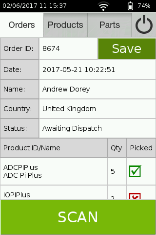 Raspberry Pi Barcode Scanner Order Details