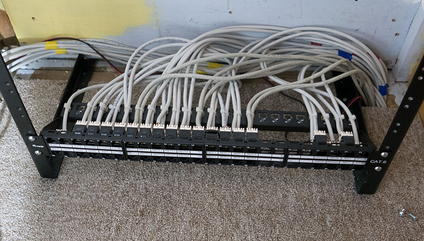 The patch panel sockets installed
