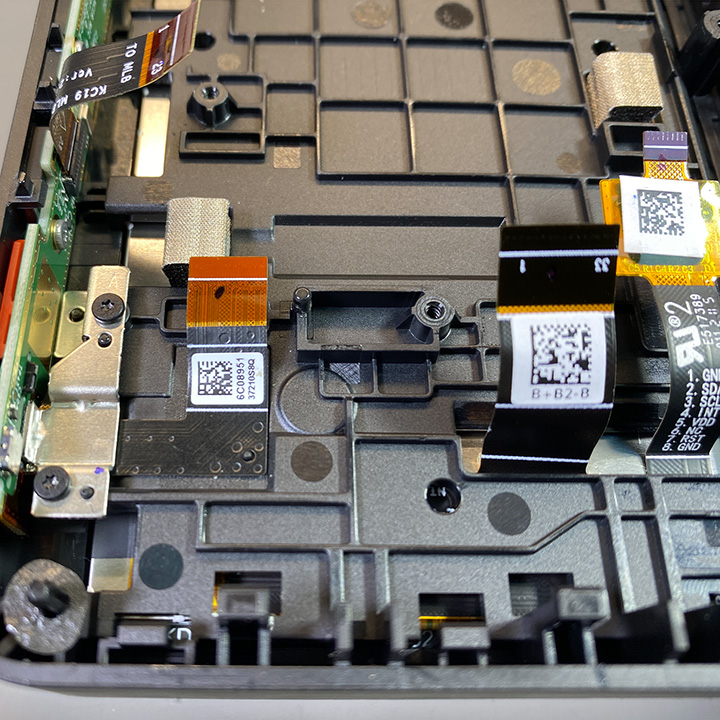 Top PCB and Camera connectors on the left with LCD Display and touch screen connectors to the right