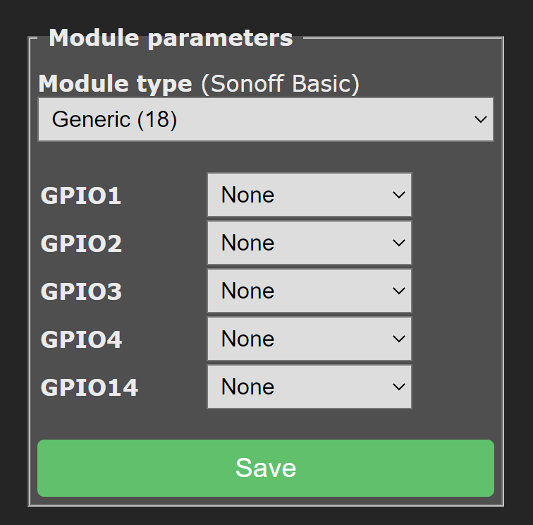 Tasmota Module Type Selection