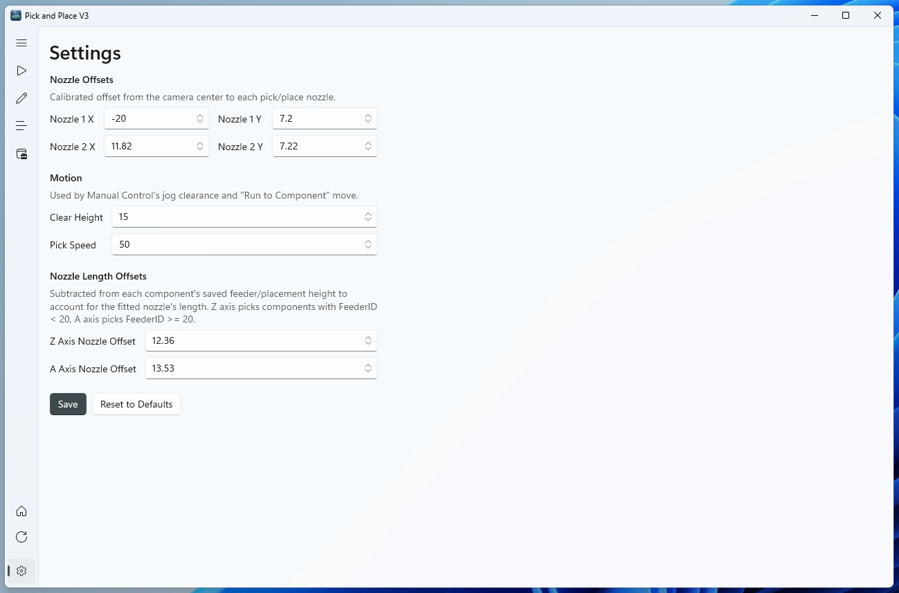 PCB Settings Page